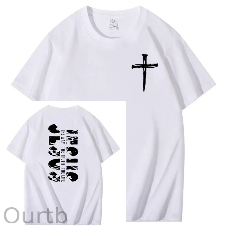 Jesus The Way The Truth The Life  Pattern Print Crew Neck T-Shirt