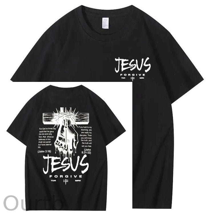 Jesus Forgive Pattern Print 100%Cotton T-Shirt