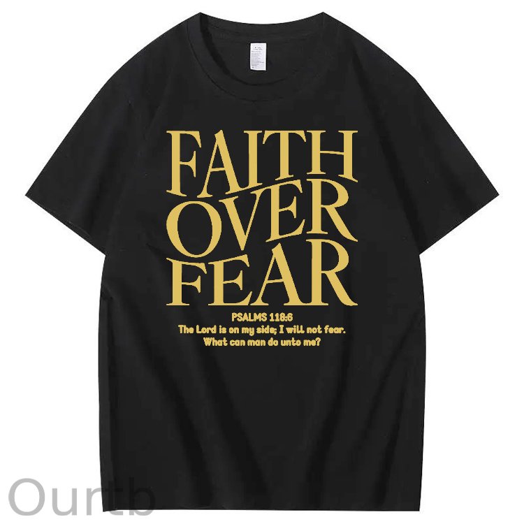 Faith Over Fear Pattern Printing Print Crew Neck T-Shirt