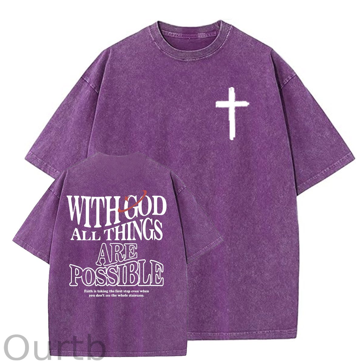 White God All Things Are Possible  Washed And Distressed Pattern Crew Neck T-Shirt