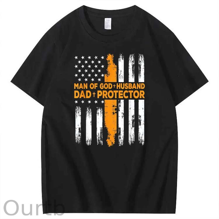 Man Of God+Husband+ Protector Pattern 100% Cotton T-Shirt