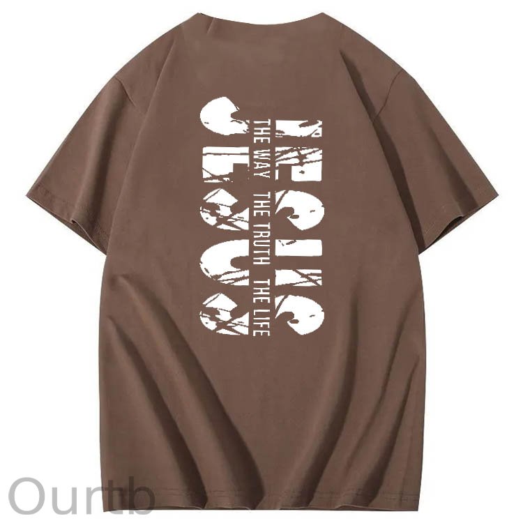 Jesus The Way The Truth The Life  Pattern Print Crew Neck T-Shirt