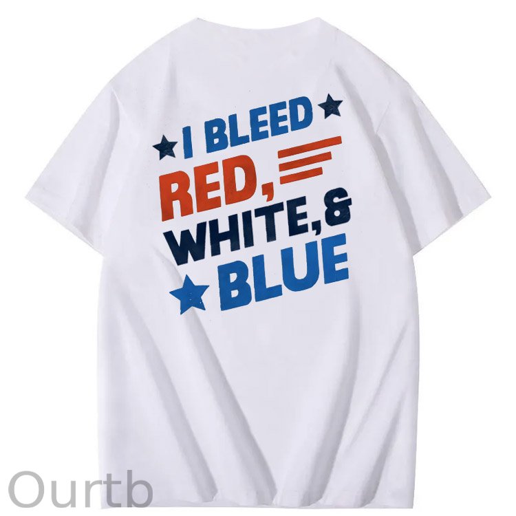 I Blessed Red White & Blue Pattern 100&Cotton Print T-Shirt