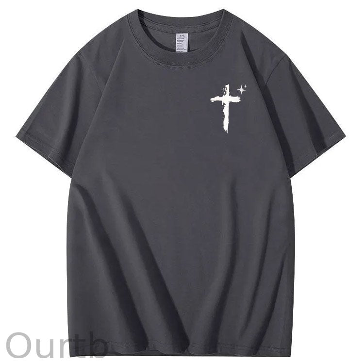 Trust In The  Lord Pattern Print Crew Neck T-Shirt