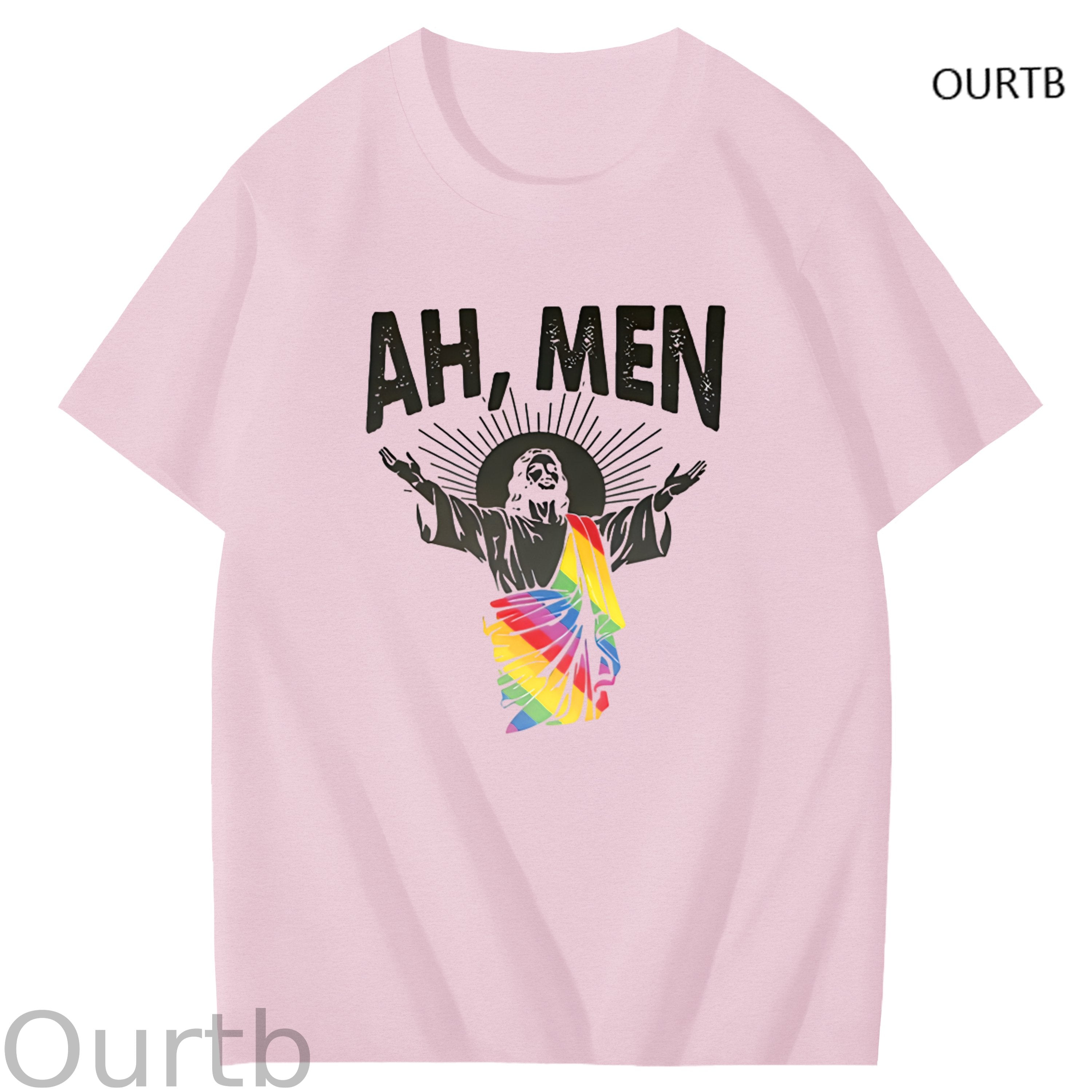 Ah Men Rainbow Jessus Faith Funny Art Pattern Print T-Shirt