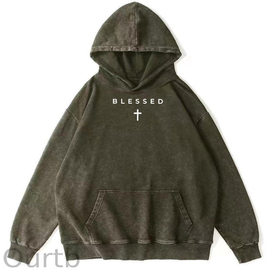 Cross Blessed 100% 300g Cotton Washed Hooded Sweatshirt