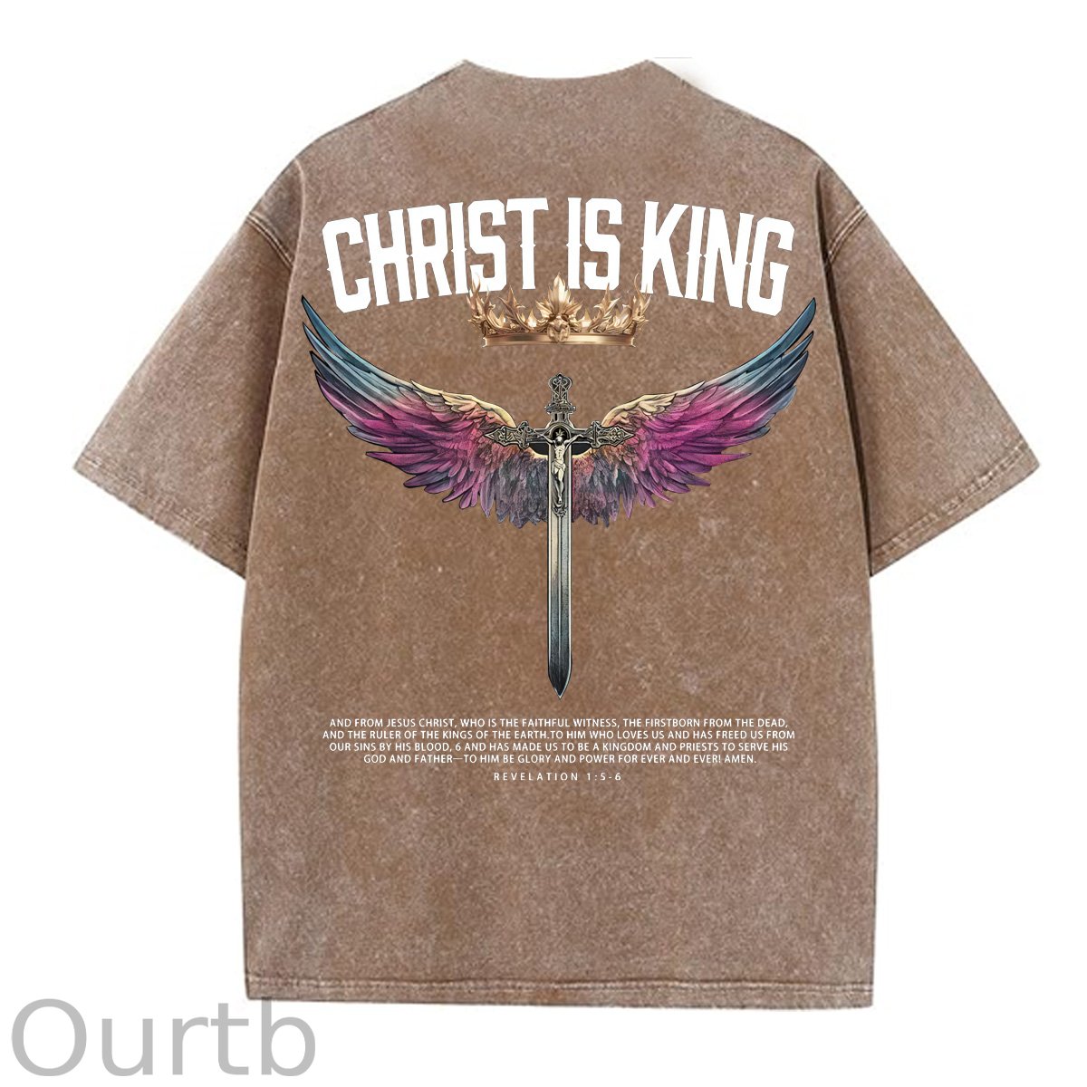 Christ Is King  Pattern Washing And Aging Process Crew Neck T-Shirt