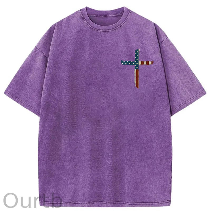 Stand For The Flag Kneel For The Cross 4th Of July Washed T-Shirt