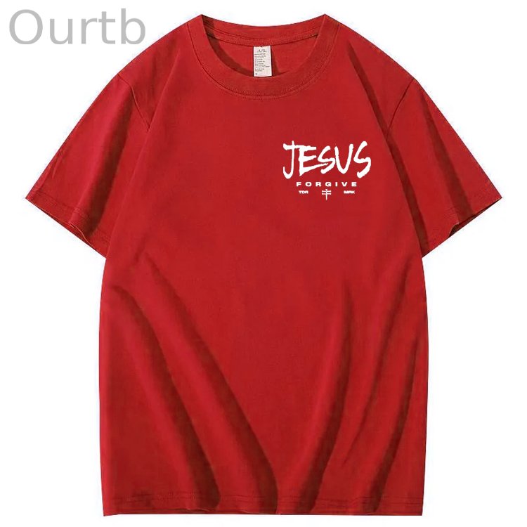 Jesus Forgive Pattern Print 100%Cotton T-Shirt