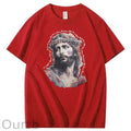 Watercolor Jesus Pattern Print Crew Neck T-Shirt