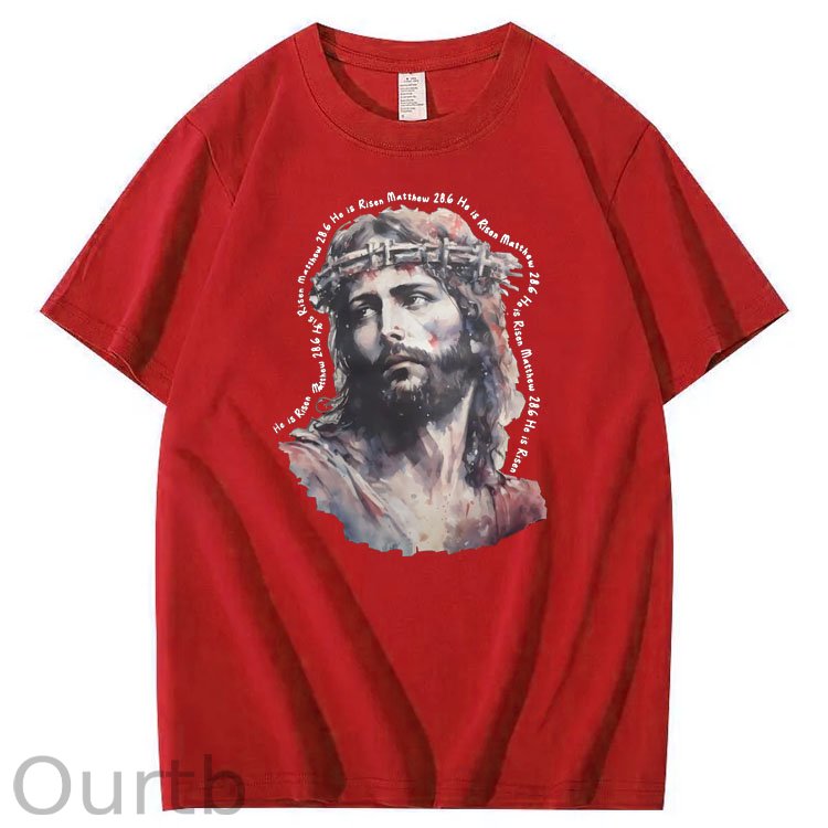 Watercolor Jesus Pattern Print Crew Neck T-Shirt