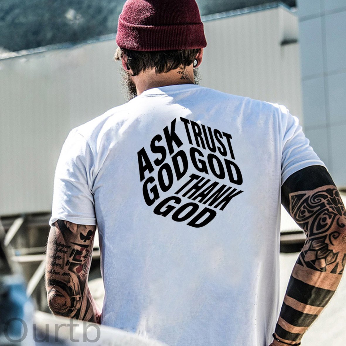 Ask God Trust God Thank God 3D Pattern  Print 100%Cotton T-Shirt