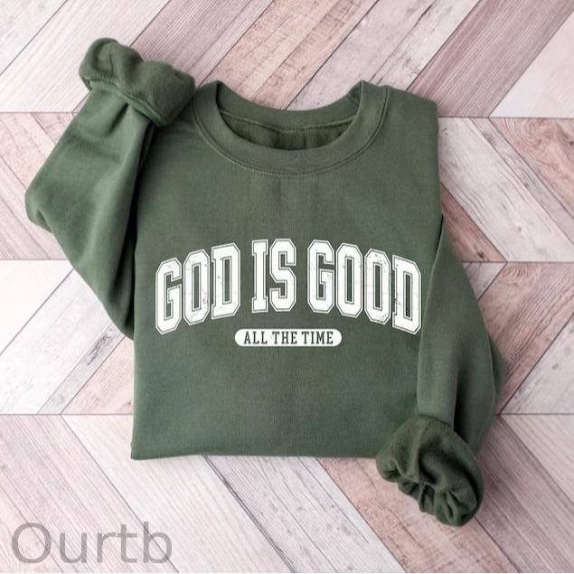 Retro Christian God Is Good All The Time 100% Cotton Fleece Sweatshirt
