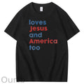 Loves Jesus and America Too Print Pattern Crew Neck T-Shirt
