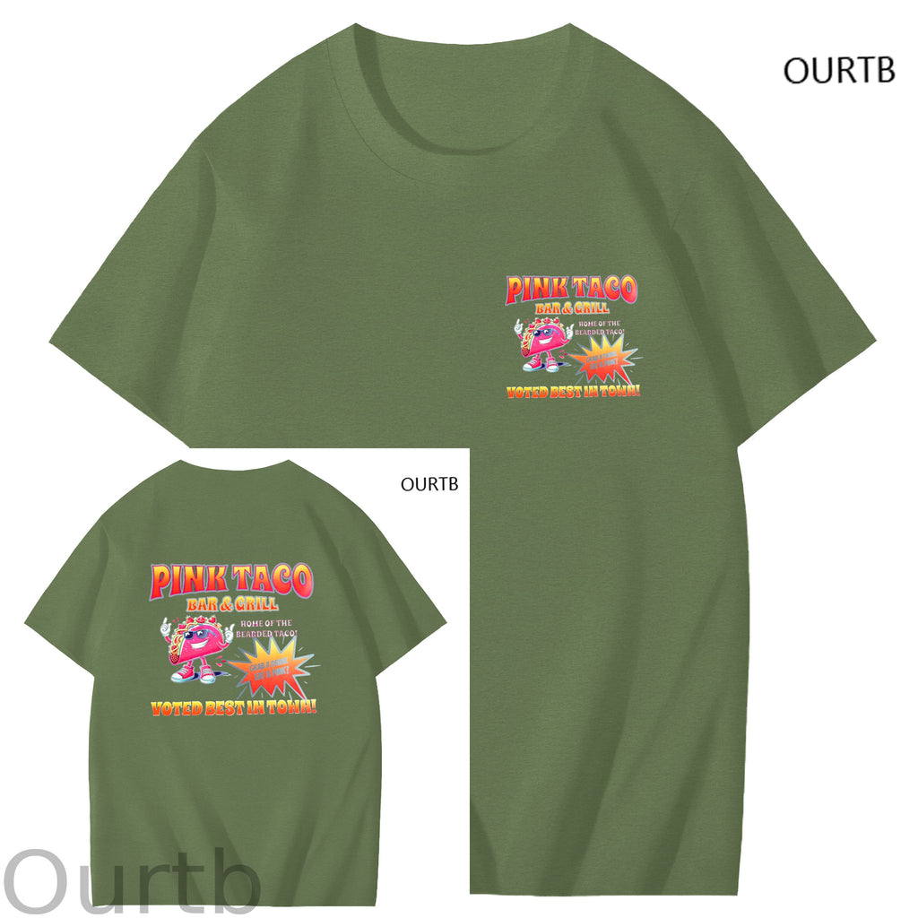 Pink Taco Bar Grill Voted Best In Town Art Pattern Print T-Shirt