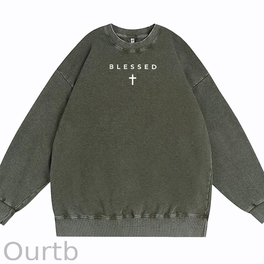 Cross Blessed Cotton Washed Long Sleeve Sweatshirt/Shirt