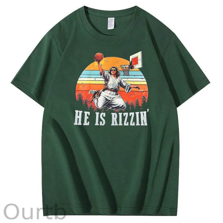 He is Rizzin' Pattern Print Crew Neck T-Shirt