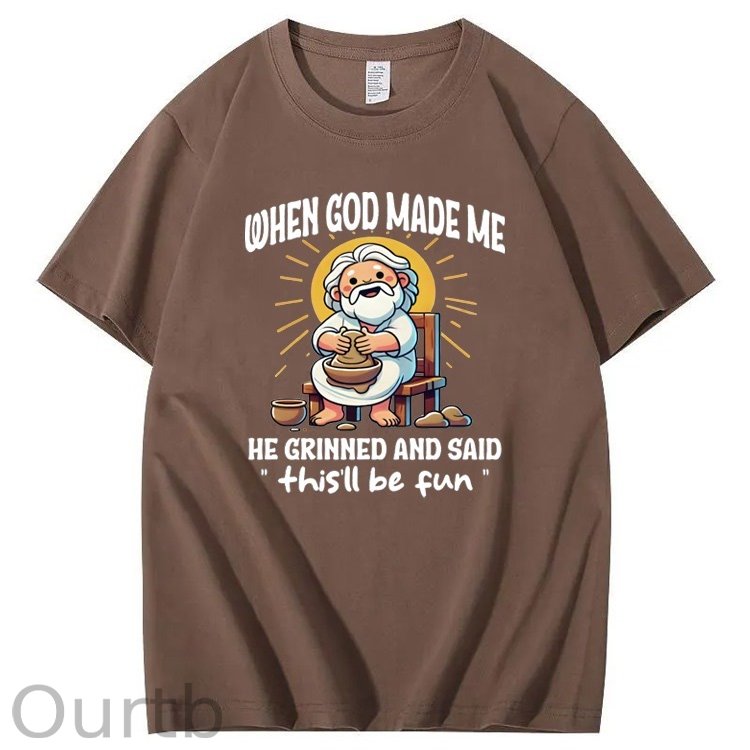 When God Made Me He Grinned And Said This'll  Be Fun Jesus Making Ceramics Pattern  Print 100%Cotton T-Shirt