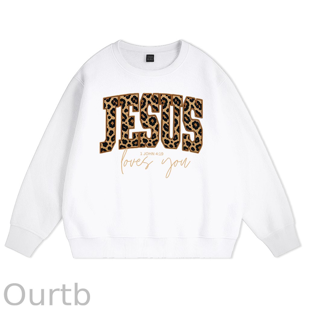 Christian Jesus Love You Leopard Print Cotton Fleece Sweatshirt