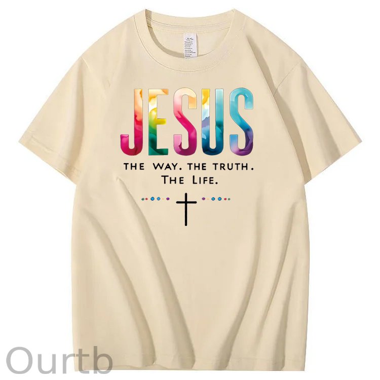 Watercolor Jesus  Pattern  Print 100%Cotton T-Shirt