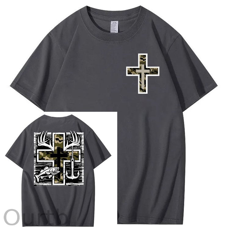Camo Cross Antlers Faith 100% Cotton T-Shirt
