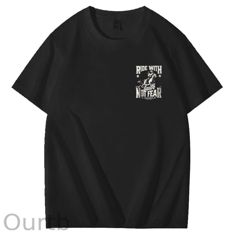 Ride With Faith Not Fear Jesus Christian Faith Art Pattern Print T-Shirt