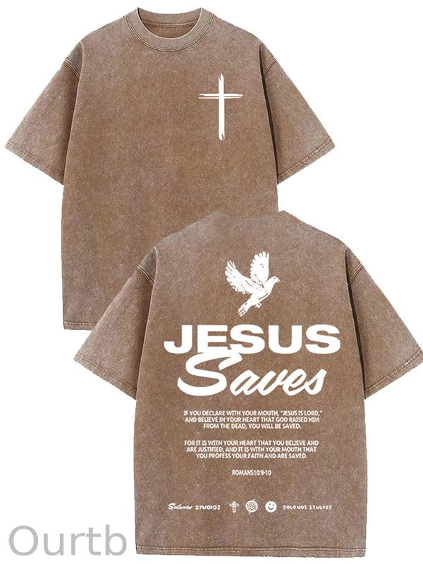Jesus Saves Washed Cotton T-Shirt