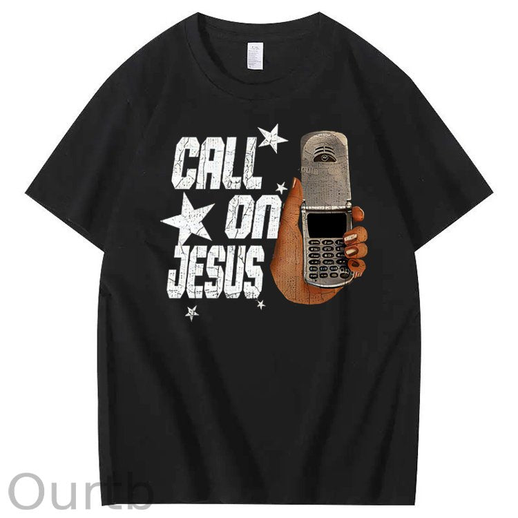 Funny Call On Jesus Pattern 100&Cotton Print T-Shirt