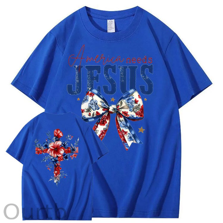 Independence Day America Needs Jesus  Pattern Print T-Shirt