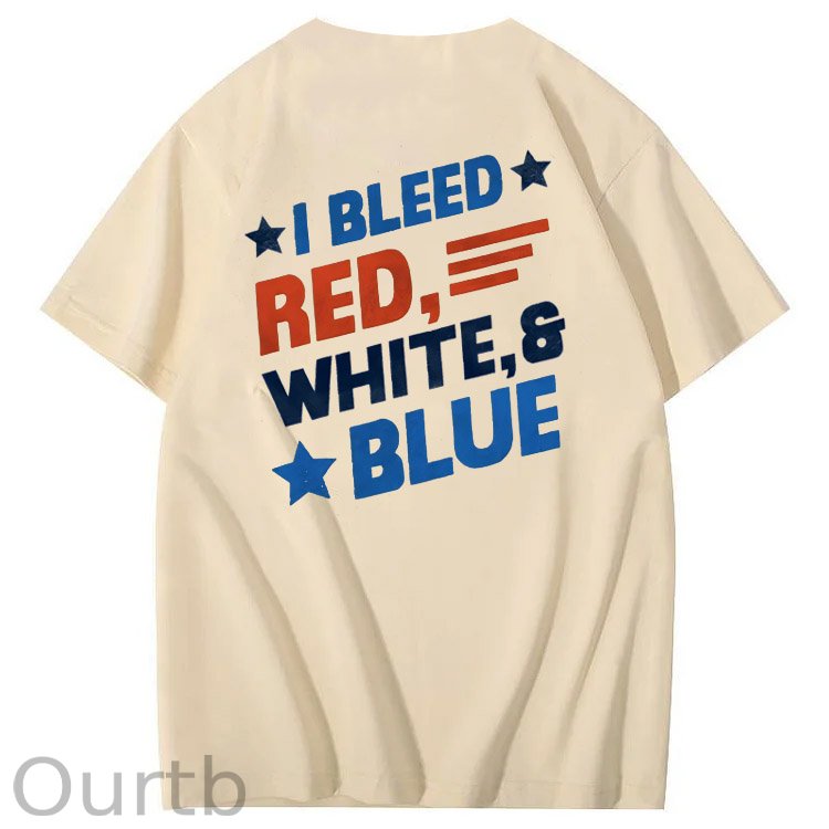 I Blessed Red White & Blue Pattern 100&Cotton Print T-Shirt