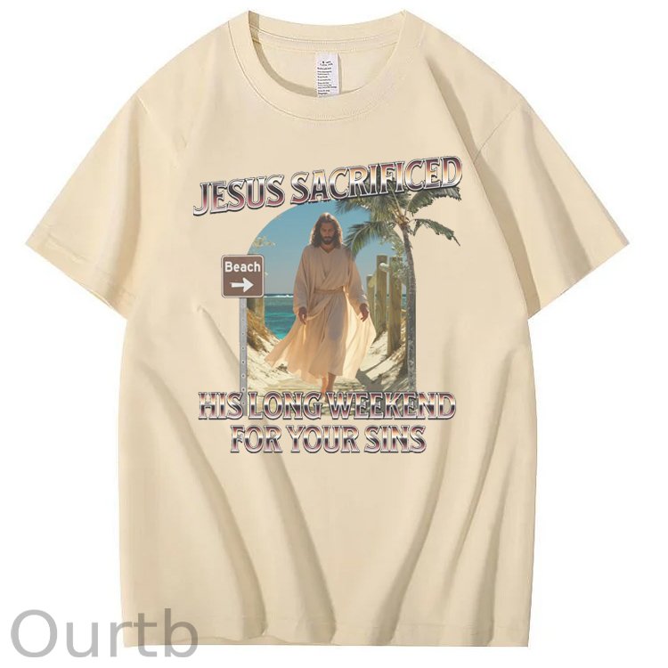 Jesus Sacrifice  Hislong  Weekend  For Your Sins Pattern Print Crew Neck T-Shirt