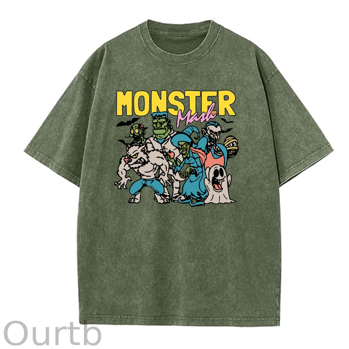 Monster  Washed And Distressed Pattern Crew Neck T-Shirt