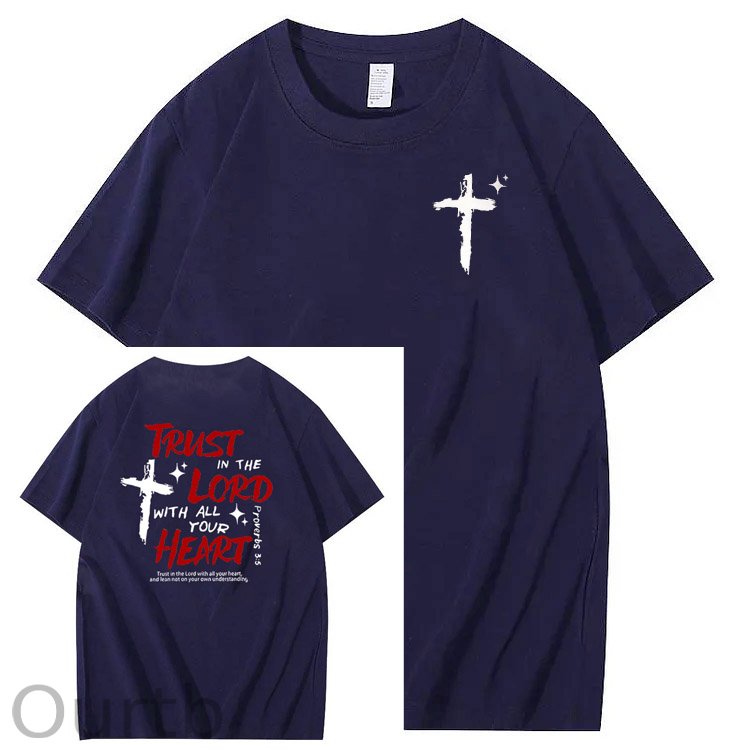 Trust In The  Lord Pattern Print Crew Neck T-Shirt