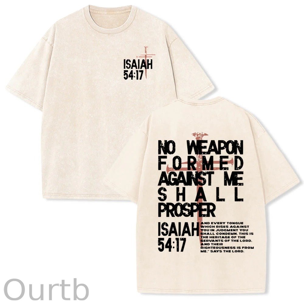 No Weapon Formed Against Me Christian Washed Cotton T-Shirt