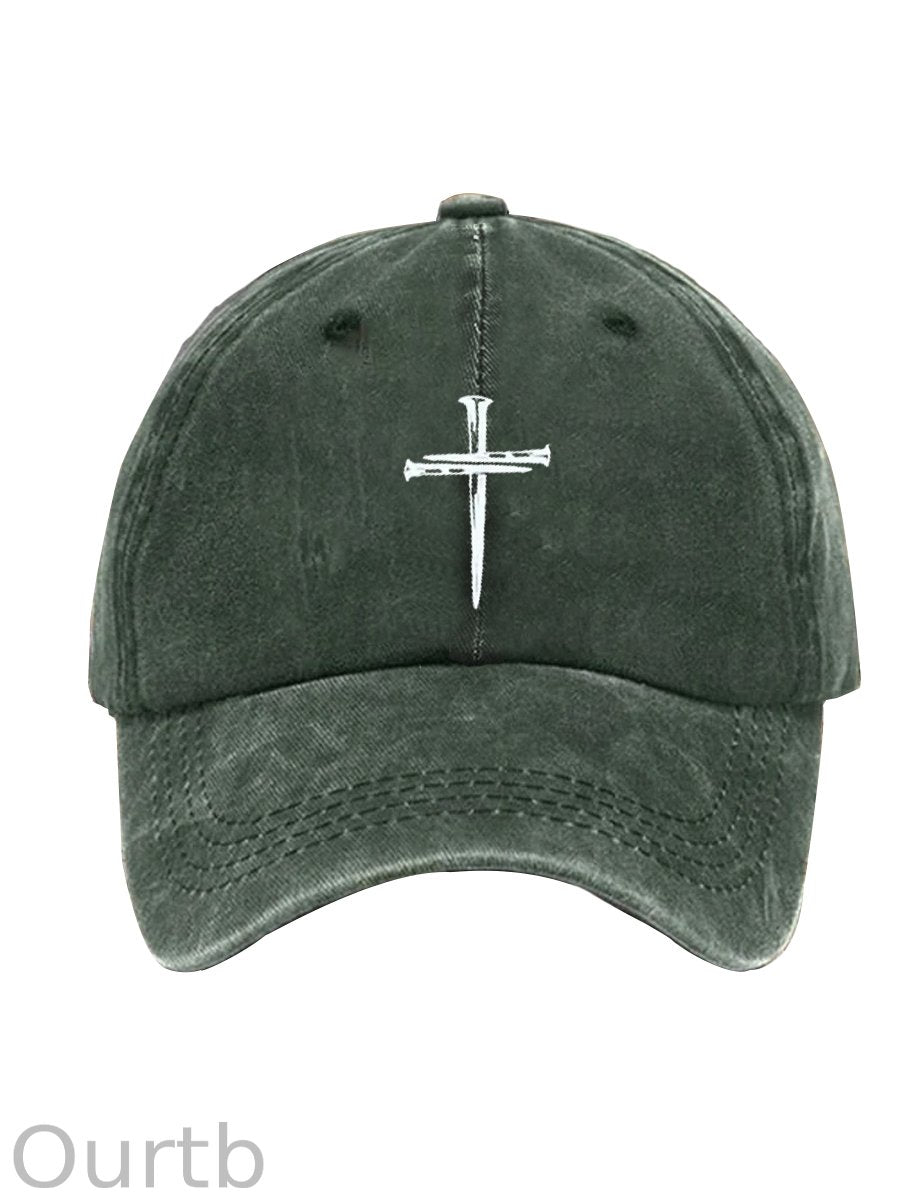 Christian Cross Pattern Washed And Distressed Hats