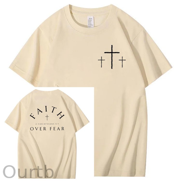 Faith Over  Fear Print Crew Neck T-Shirt