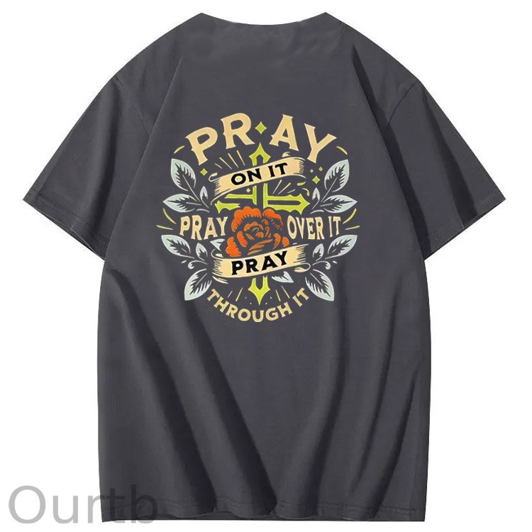 Pray Pattern Print 100%Cotton T-Shirt