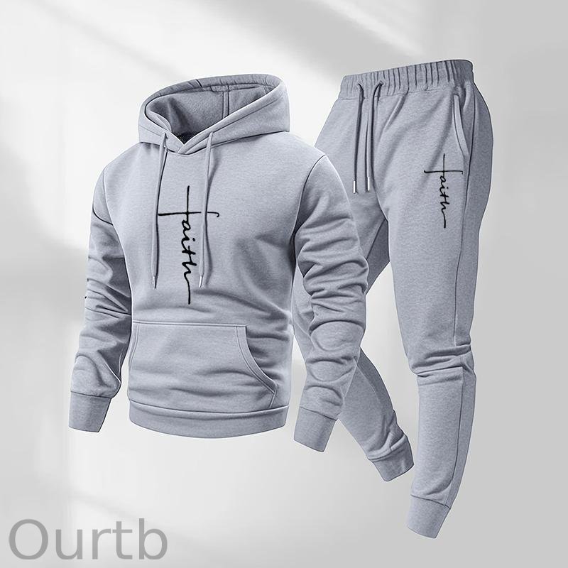 Men's Faith Printed Hoodie and Drawstring Sweatpants Set Two-Piece Set