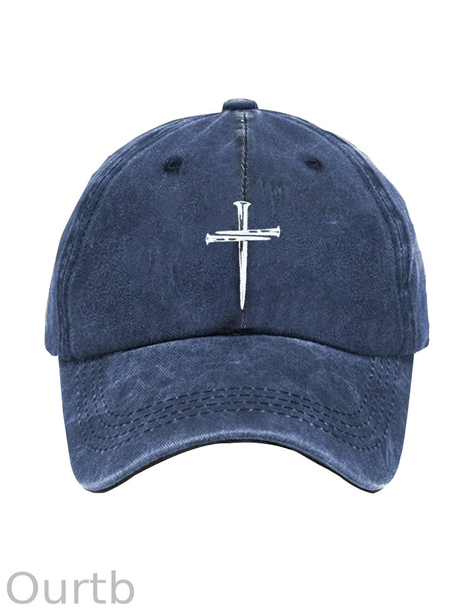 Christian Cross Pattern Washed And Distressed Hats