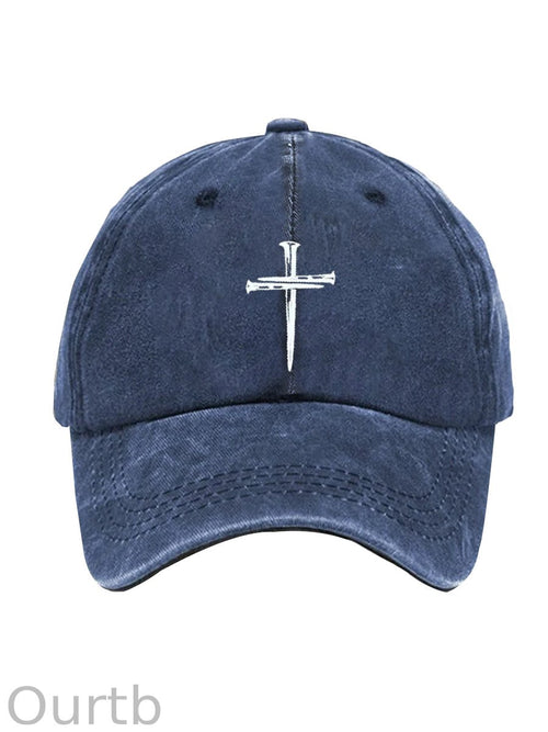 Christian Cross Pattern Washed And Distressed Hats