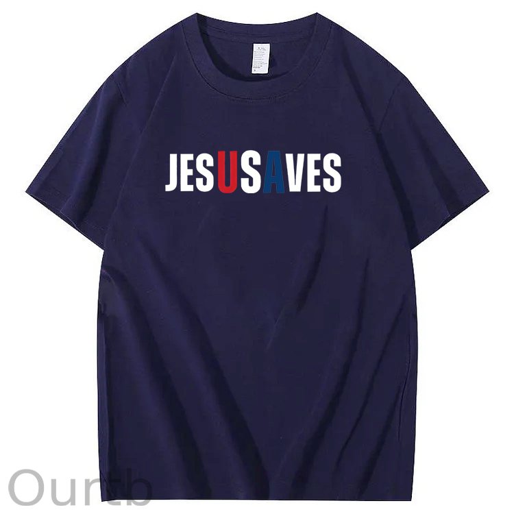 Jesus Saves Usa Pattern Print 100%Cotton T-Shirt