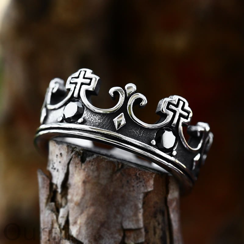 Coutureaura Gothic Crown Pattern Cross Abstract Ring