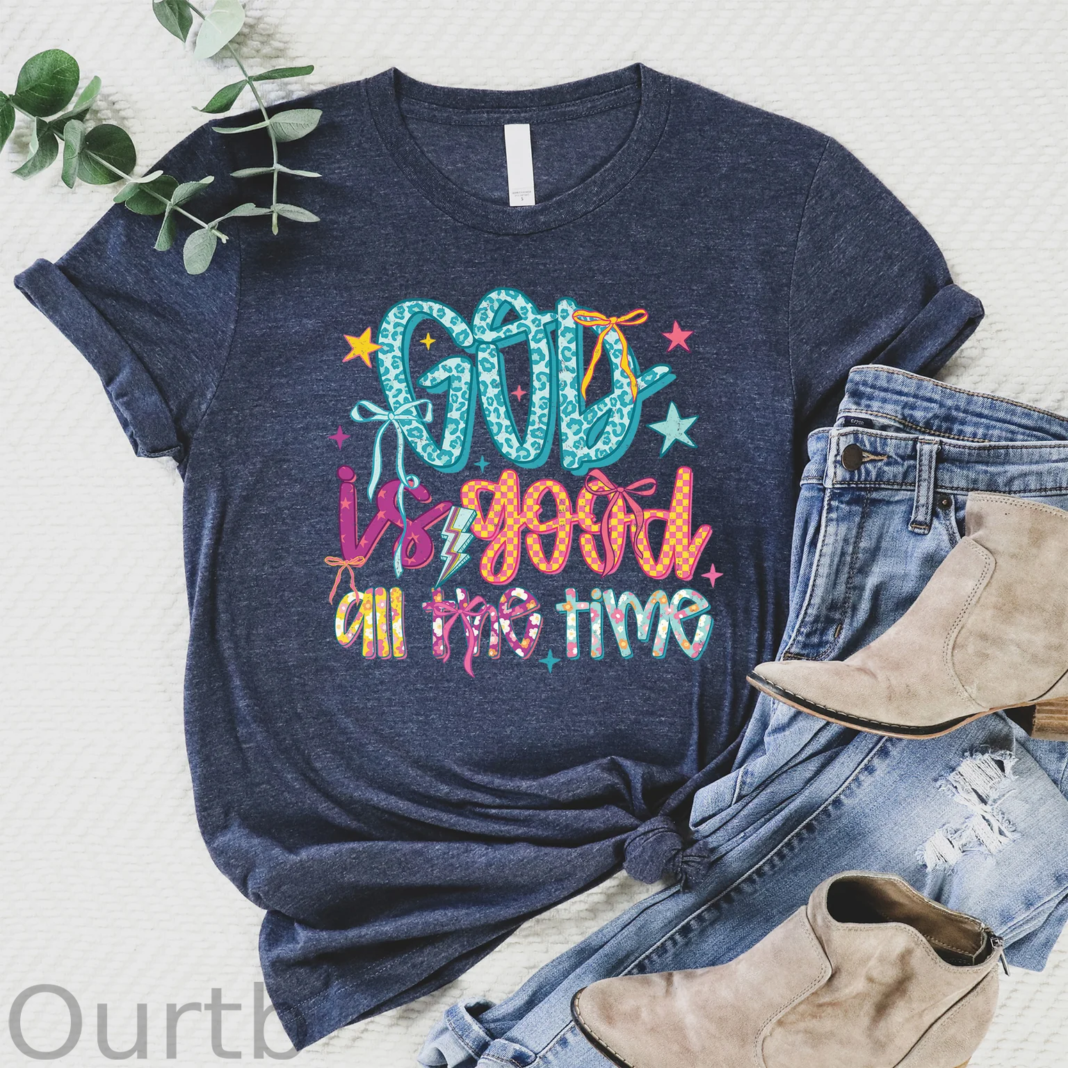 Women's  God is Good  Pattern Round-Neck T-Shirt