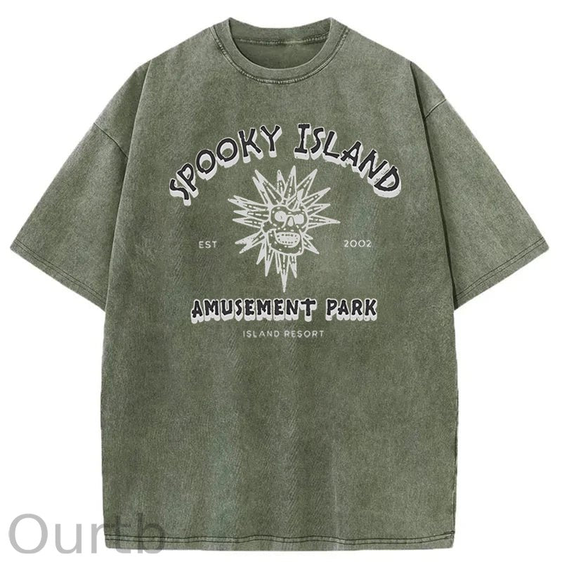 Spooky Island Halloween Washed Cotton T-Shirt