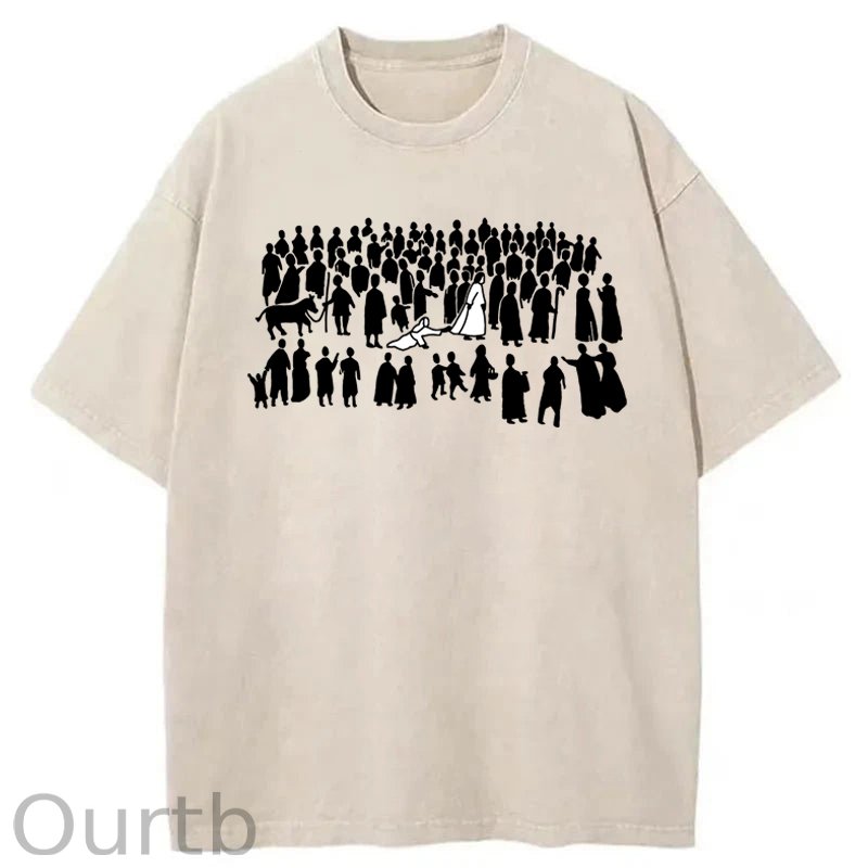 By His Wounds Christian Woman Touching Jesus Washed Cotton T-Shirt