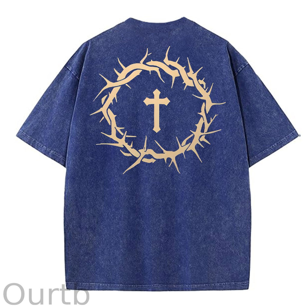 Faith Over Fear  Pattern Washing And Aging Process Crew Neck T-Shirt