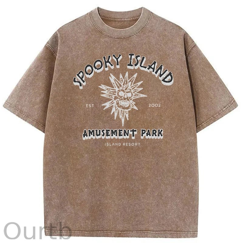 Spooky Island Halloween Washed Cotton T-Shirt
