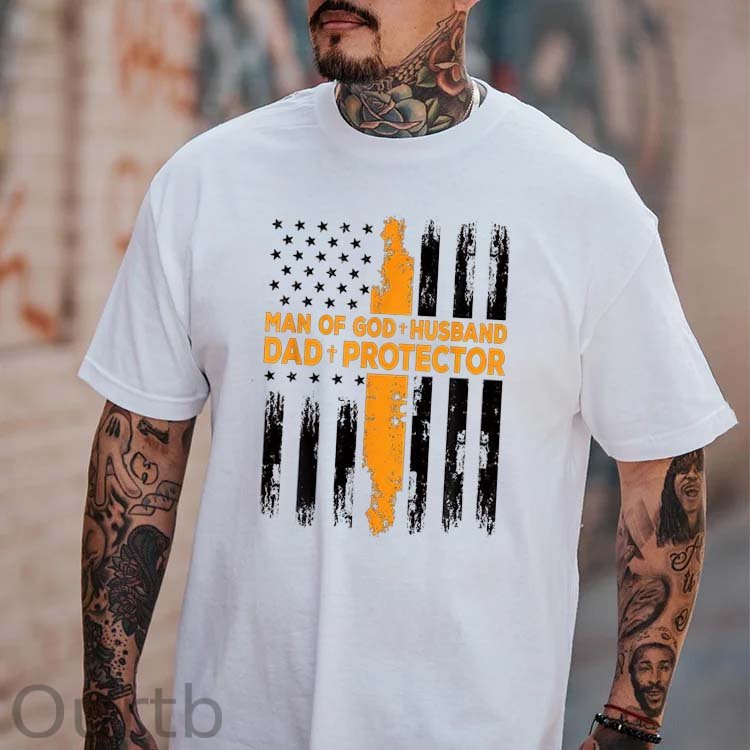 Man Of God+Husband+ Protector Pattern 100% Cotton T-Shirt