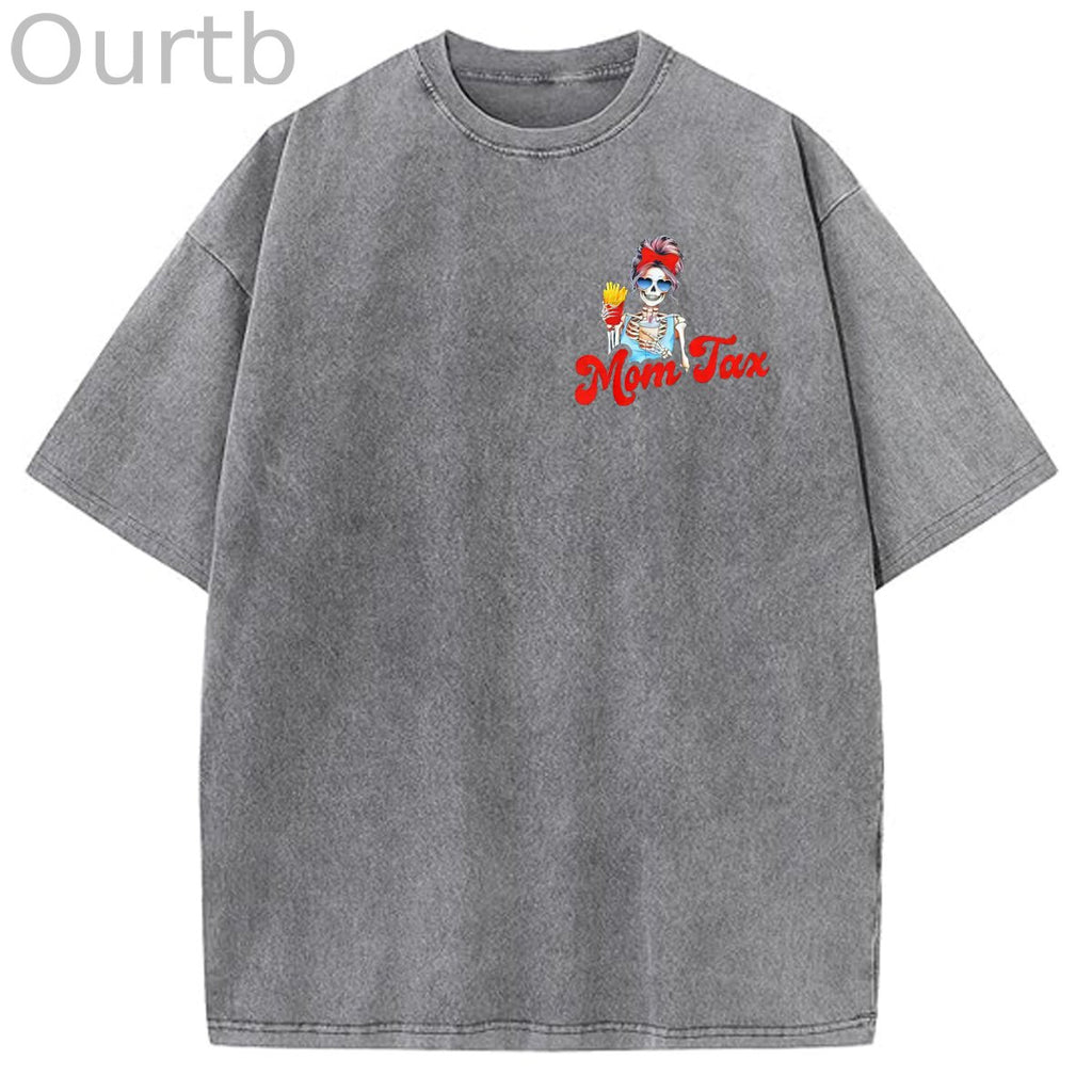 Mom Tax Washed And Distressed Pattern Crew Neck T-Shirt