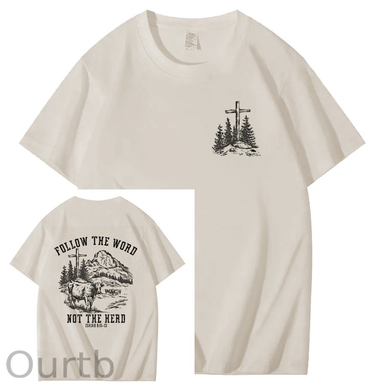 Follow The Word Not The Herd Bible Christian God Faith Jesus Art Pattern Print T-Shirt